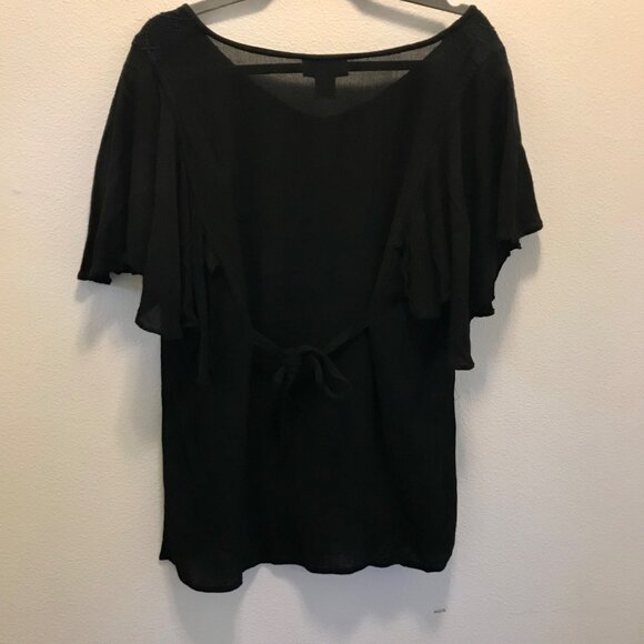 Just Cruising Women's Black Flutter Sleeve Boho Button-up Blouse One Size Beachy - Picture 5 of 8